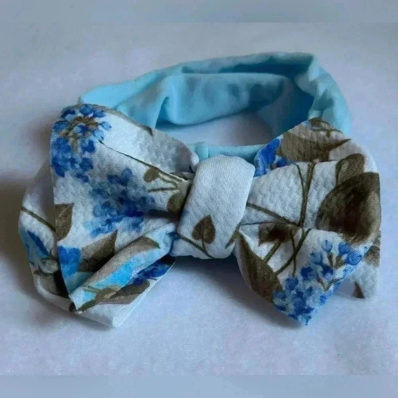 Blue Floral Bohemian Bow Headband - Picture 1 of 4